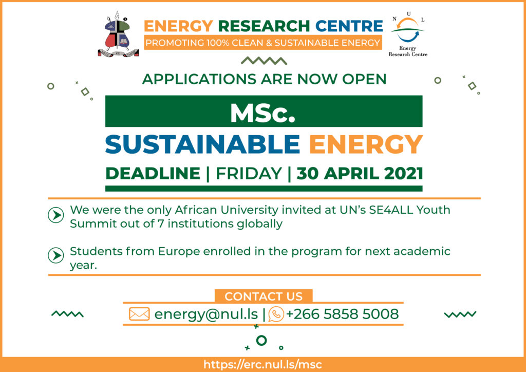 MSc. Sustainable Energy – National University of Lesotho